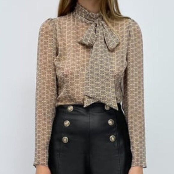 New ZARA WOMEN'S PRINTED SHIRT WITH TIE - Picture 2 of 9